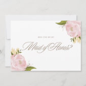 Invitation Aquarelle Pink Peonies Be My Maid of Honor Card (Devant)