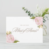Invitation Aquarelle Pink Peonies Be My Maid of Honor Card (Debout devant)