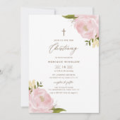 Invitation Aquarelle Pink Peonies Christening (Devant)