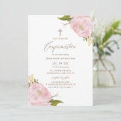 Invitation Aquarelle Pink Peonies Confirmation (Debout devant)