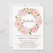 Invitation Aquarelle Pink Peonies Wreath Christening (Devant)