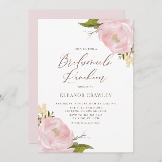 Invitation Aquarelle Pink Pink Push Luncheon (Devant / Derrière)