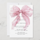 Invitation Aquarelle Pink Ribbon Bow Premier anniversaire (Devant)