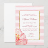 Invitation Aquarelle Pink Stripes et Peony Fête des mariées (Devant / Derrière)