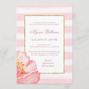 Invitation Aquarelle Pink Stripes et Peony Fête des mariées
