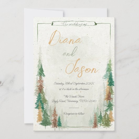 Invitation Aquarelle Pins de forêt rustique (Devant)