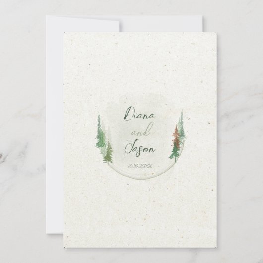 Invitation Aquarelle Pins de forêt rustique (Dos)