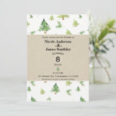 Invitation Aquarelle Pins Kraft & Blanc Mariage Rustique (Debout devant)