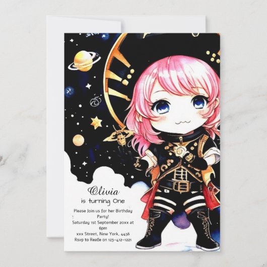 Invitation Aquarelle Pirate Anniversaire (Devant)