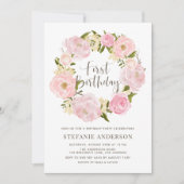 Invitation Aquarelle Pis Rose Bleu Wreath Premier anniversair (Devant)