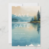 Invitation Aquarelle pittoresque Pine Arbre Lakeside Enregist (Devant)
