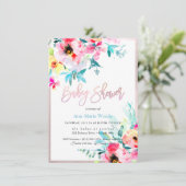 Invitation Aquarelle PixDezines, Baby shower Ranunculus Rose (Debout devant)