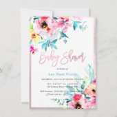 Invitation Aquarelle PixDezines, Baby shower Ranunculus Rose (Devant)