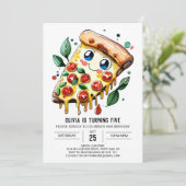 Invitation Aquarelle Pizza simple Anniversaire (Debout devant)