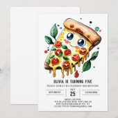 Invitation Aquarelle Pizza simple Anniversaire (Devant / Derrière)