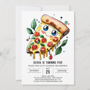 Invitation Aquarelle Pizza simple Anniversaire