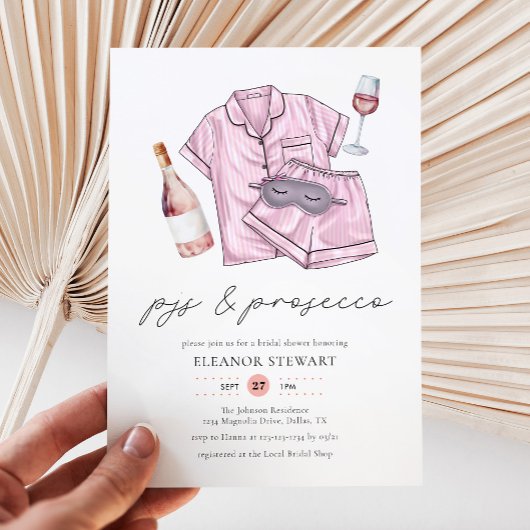 Invitation Aquarelle PJs et Fête des mariées Prosecco