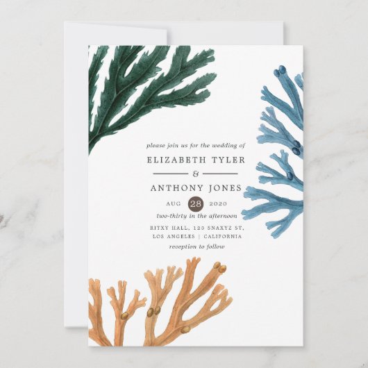 Invitation Aquarelle Plage d'algues Mariage à thème (Devant)