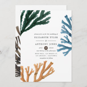 Invitation Aquarelle Plage d'algues Mariage à thème