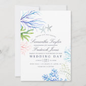 Invitation Aquarelle Plage d'algues Mariage à thème (Devant)