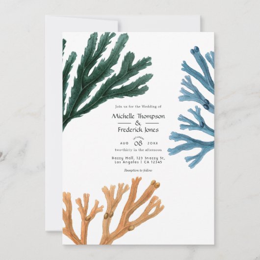 Invitation Aquarelle Plage d'algues Mariage à thème (Devant)