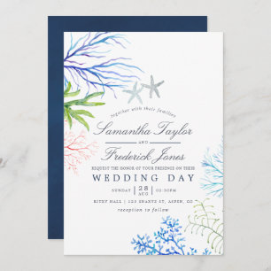 Invitation Aquarelle Plage d'algues Mariage à thème