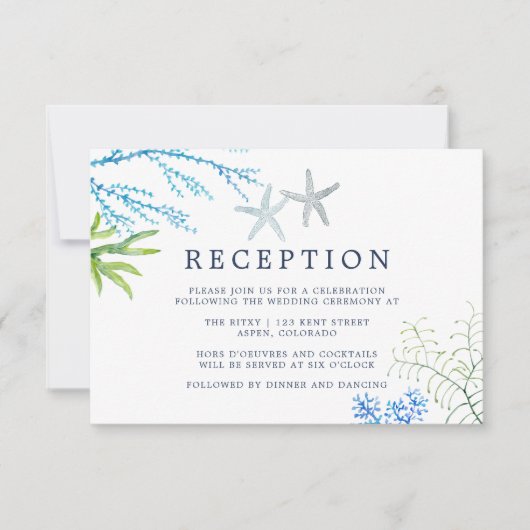 Invitation Aquarelle Plage d'algues Réception de mariage (Devant)