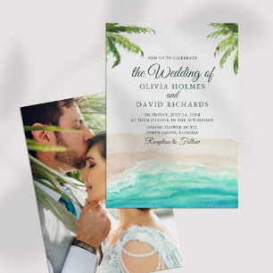 Invitation Aquarelle Plage et Palmiers Photo Mariage