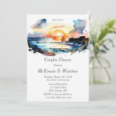 Invitation Aquarelle Plage nautique Scène Couples Douche (Debout devant)
