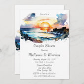 Invitation Aquarelle Plage nautique Scène Couples Douche (Devant / Derrière)
