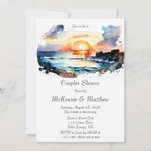 Invitation Aquarelle Plage nautique Scène Couples Douche