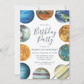 Invitation Aquarelle Planètes Système Solaire Fête Anniversai (Devant)