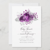 Invitation Aquarelle Plum et Argent Baby shower Floral (Devant)
