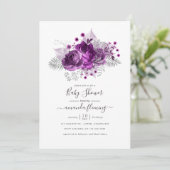 Invitation Aquarelle Plum et Argent Baby shower Floral (Debout devant)