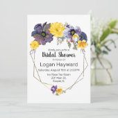 Invitation Aquarelle Plum Gris Jaune Floral Or Frame (Debout devant)