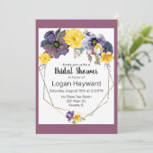 Invitation Aquarelle Plum Gris Jaune Floral Or Frame (Debout devant)