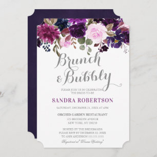 Invitation Aquarelle Plum violet Floral Boho Fête des mariées