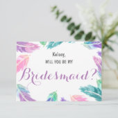 Invitation Aquarelle plumes Serez-vous ma servante d'accueil (Debout devant)