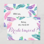 Invitation Aquarelle plumes Serez-vous ma servante d'accueil (Devant / Derrière)