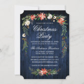 Invitation Aquarelle Poinsettia Bleu Bois Noël (Devant)