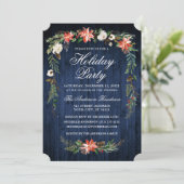 Invitation Aquarelle Poinsettia Blue Wood (Debout devant)