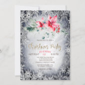 Invitation Aquarelle Poinsettia Étoiles Noël (Devant)