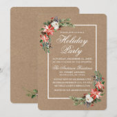 Invitation Aquarelle Poinsettia Fête Kraft (Devant / Derrière)