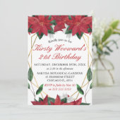 Invitation Aquarelle Poinsettia Fleurs Noël Anniversaire (Debout devant)
