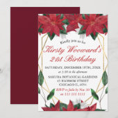 Invitation Aquarelle Poinsettia Fleurs Noël Anniversaire (Devant / Derrière)