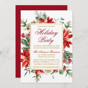 Invitation Aquarelle Poinsettia Floral Fête Or