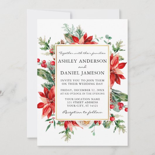 Invitation Aquarelle Poinsettia Floral Greenery Mariage (Devant)