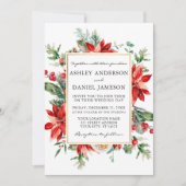 Invitation Aquarelle Poinsettia Floral Vert Mariage (Devant)