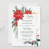 Invitation Aquarelle Poinsettia Gold Frame Noël Formel (Devant)