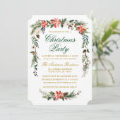 Invitation Aquarelle Poinsettia Gold Green Noël (Debout devant)